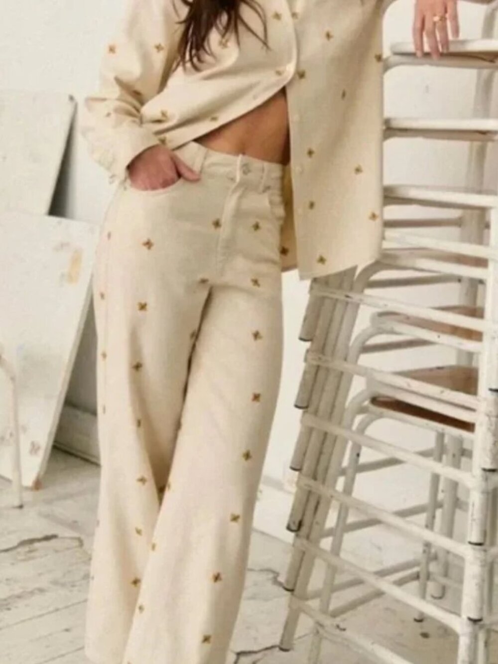 Sezane Le Crop - Sézane X Lucia Vergara Ecru With Ampola Embroidery - Size 42